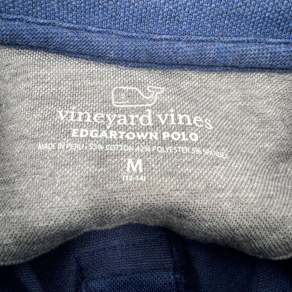 Vineyard Vines M Blue Edgartown Knit Polo Shirt Whale Logo Boys Short Sleeve - Picture 3 of 10